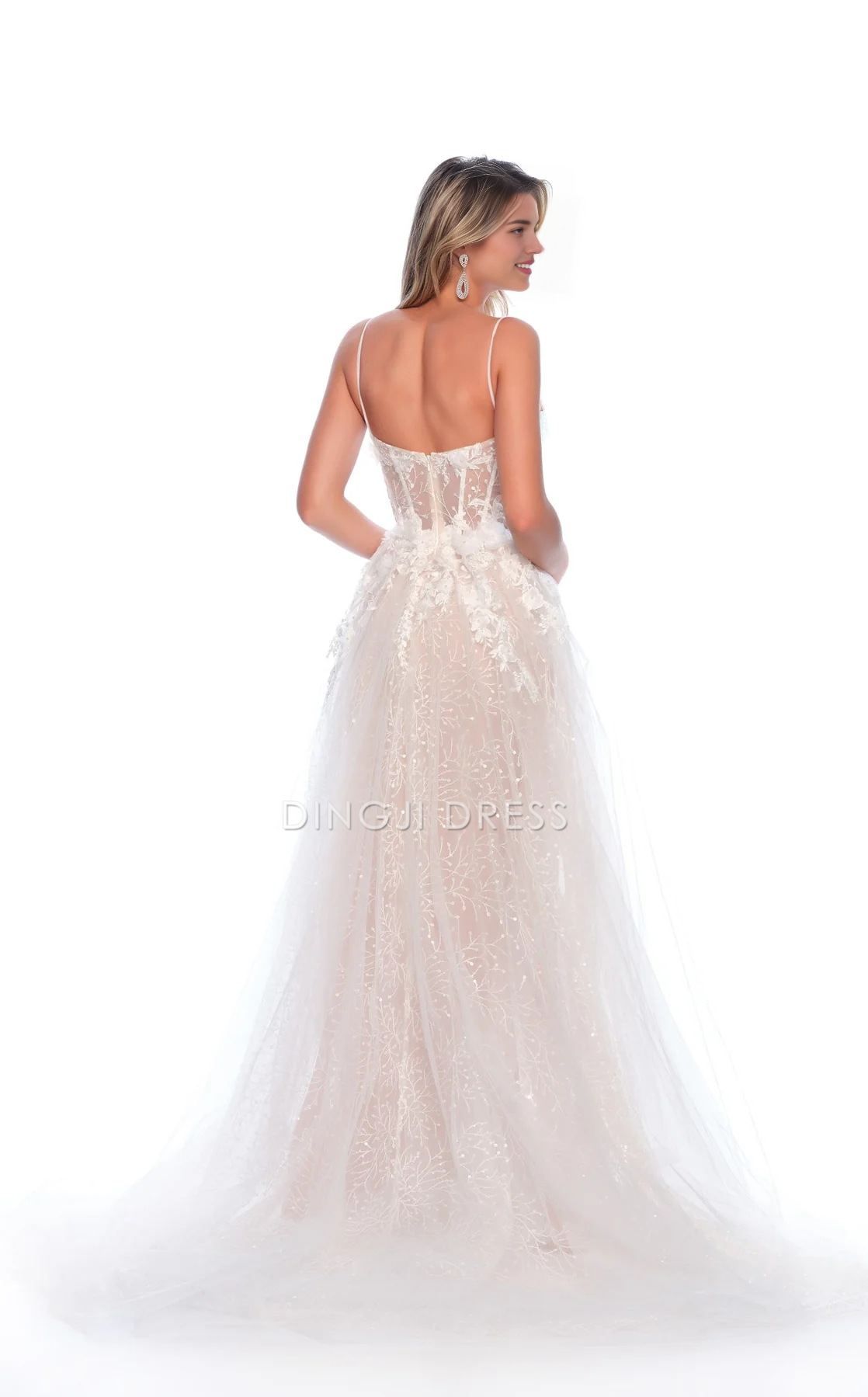 DingJiDress Hot Sale Wedding Dress Exquisite A Line Spaghetti Strap Sweetheart Neckline Backless 3D Flower Floor-Length Fantastic Formal Wear Dresses