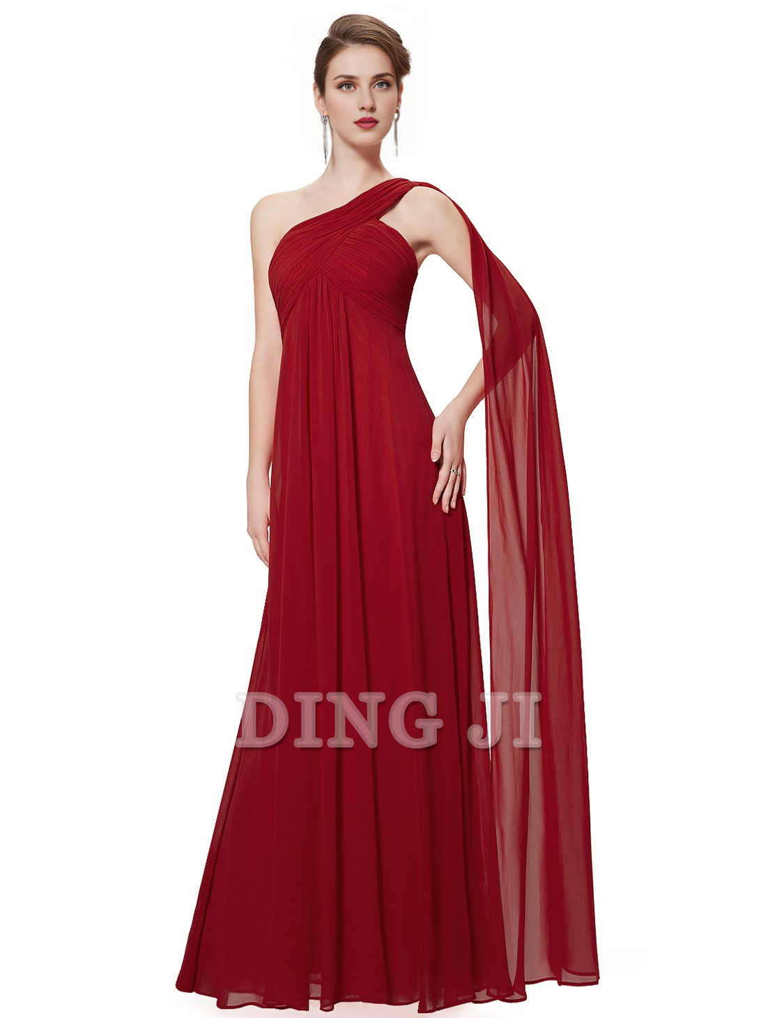 DingJiDress Bridesmaid Dresses One Shoulder Empire Waist Chiffon Pleated Elegant Long Formal Wear Dresses