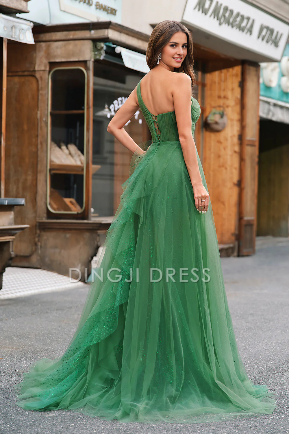 DingJiDress High Quality Dress Evening Dress Fantastic Tulle A-Line One-Shoulder Ruched Fashion Long Prom Dress