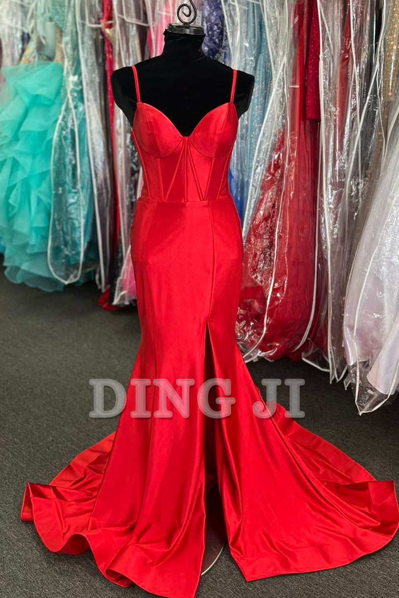 DingJiDress Evening Dress Satin Spaghetti Strap Sweetheart Mermaid Cultivate oneself Backless Prom Dress Elegant Simple Formal Women's Dresses Wedding Guest Dresses