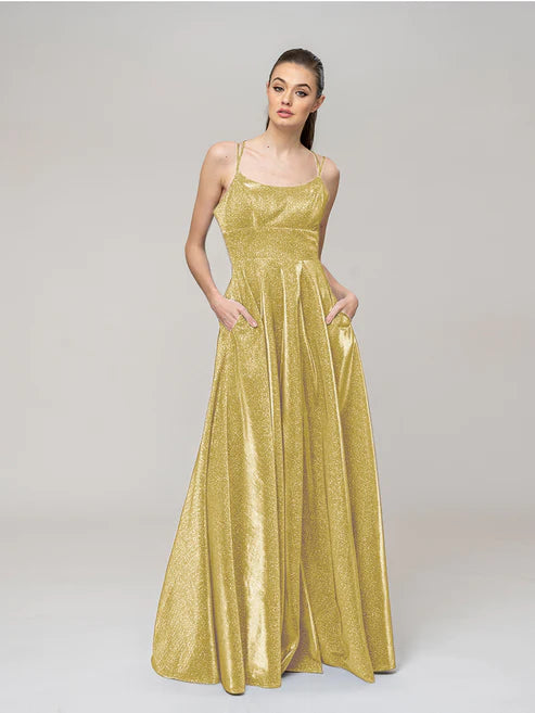 DingJiDress Floor Length Strappy A Line Formal Dresses With Pockets