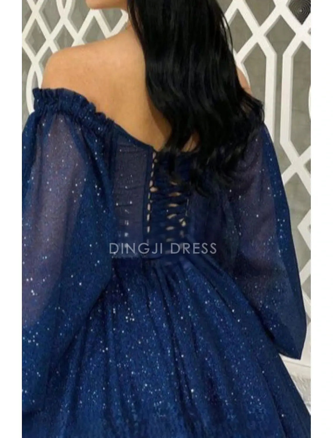 DingJiDress Hot Sale Short Prom Dress Sequin A-Line V Neck Long Sleeve Corsets Dress Holiday Graduation Glitter New Homecoming Dress