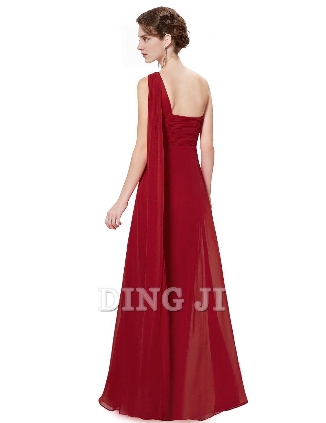 DingJiDress Bridesmaid Dresses One Shoulder Empire Waist Chiffon Pleated Elegant Long Formal Wear Dresses