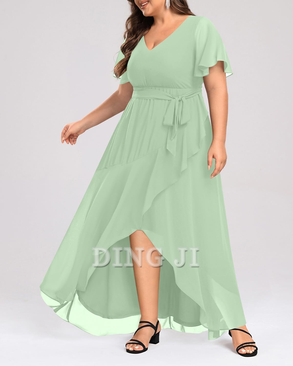 DingJiDress Bridesmaid Dresses Plus Size Long Dress Chiffon High Low Split Ruffle Formal Wear Dresses