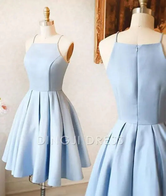 DingJiDress Short Prom Dress A-Line Spaghetti Straps Sleeveless Satin Simple Best Selling Homecoming Dress