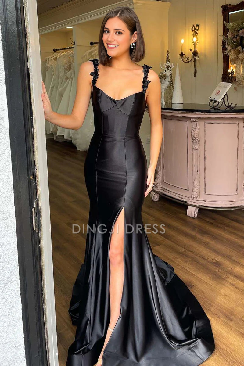 DingJiDress Formal Dress Exquisite Mermaid V-Neck Spaghetti Straps Side Fork Backless Charming Prom Dress