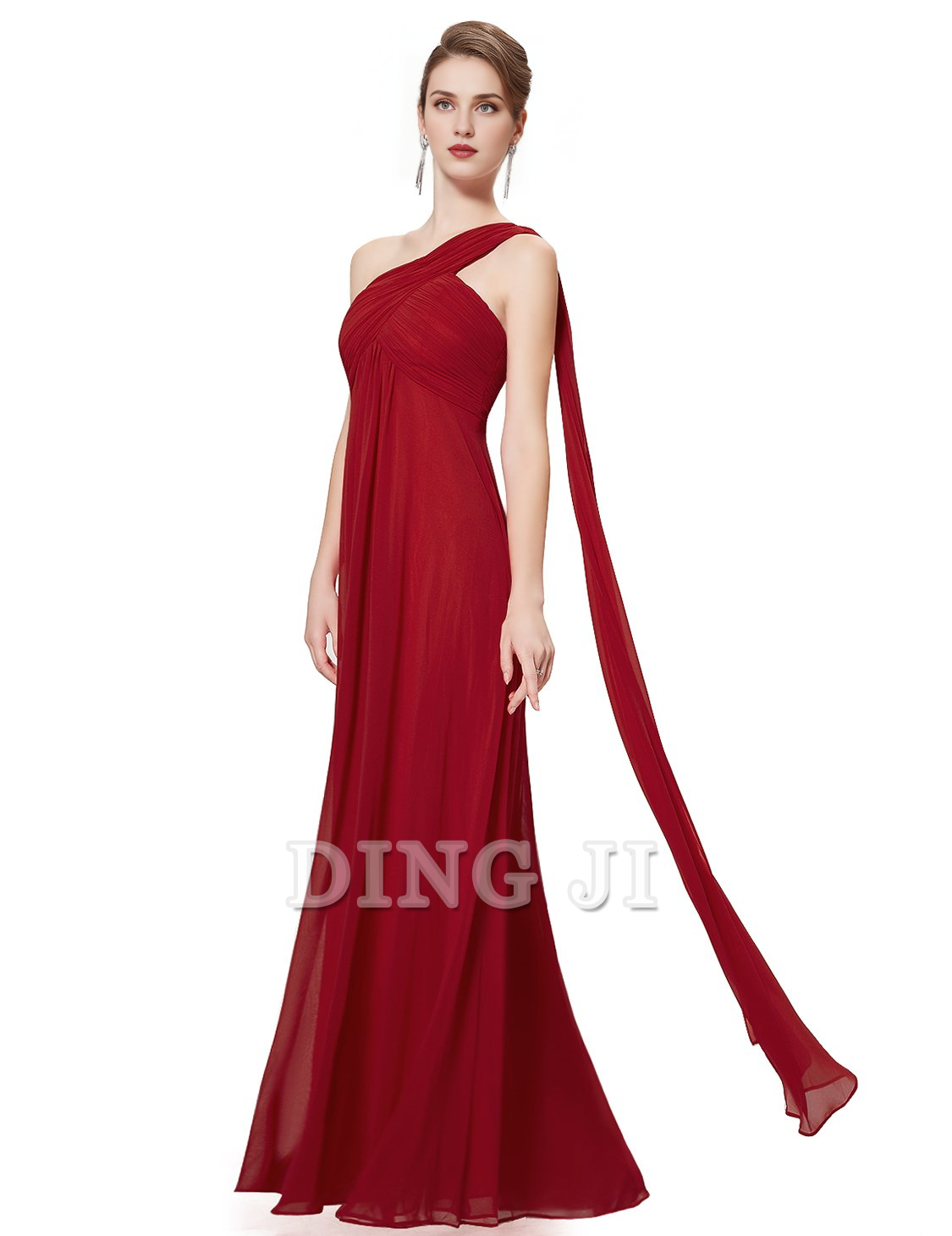 DingJiDress Bridesmaid Dresses One Shoulder Empire Waist Chiffon Pleated Elegant Long Formal Wear Dresses
