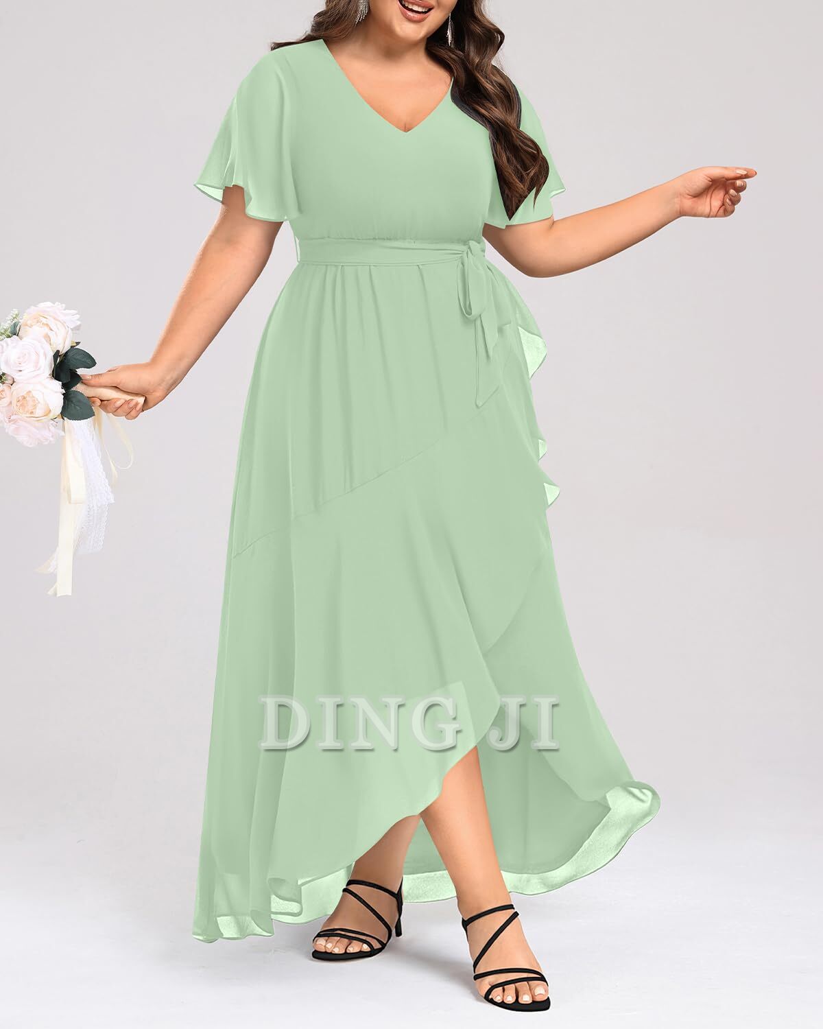 DingJiDress Bridesmaid Dresses Plus Size Long Dress Chiffon High Low Split Ruffle Formal Wear Dresses
