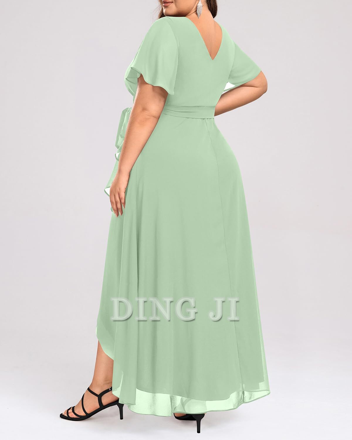 DingJiDress Bridesmaid Dresses Plus Size Long Dress Chiffon High Low Split Ruffle Formal Wear Dresses