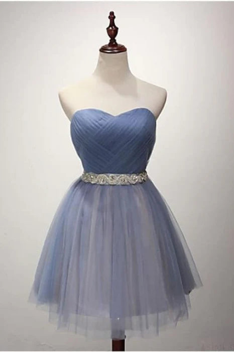 DingJiDress Short Prom Dress A-Line Strapless Pleated Tulle Sash Cocktail Party Dresses For Teens Best Selling Homecoming Dress
