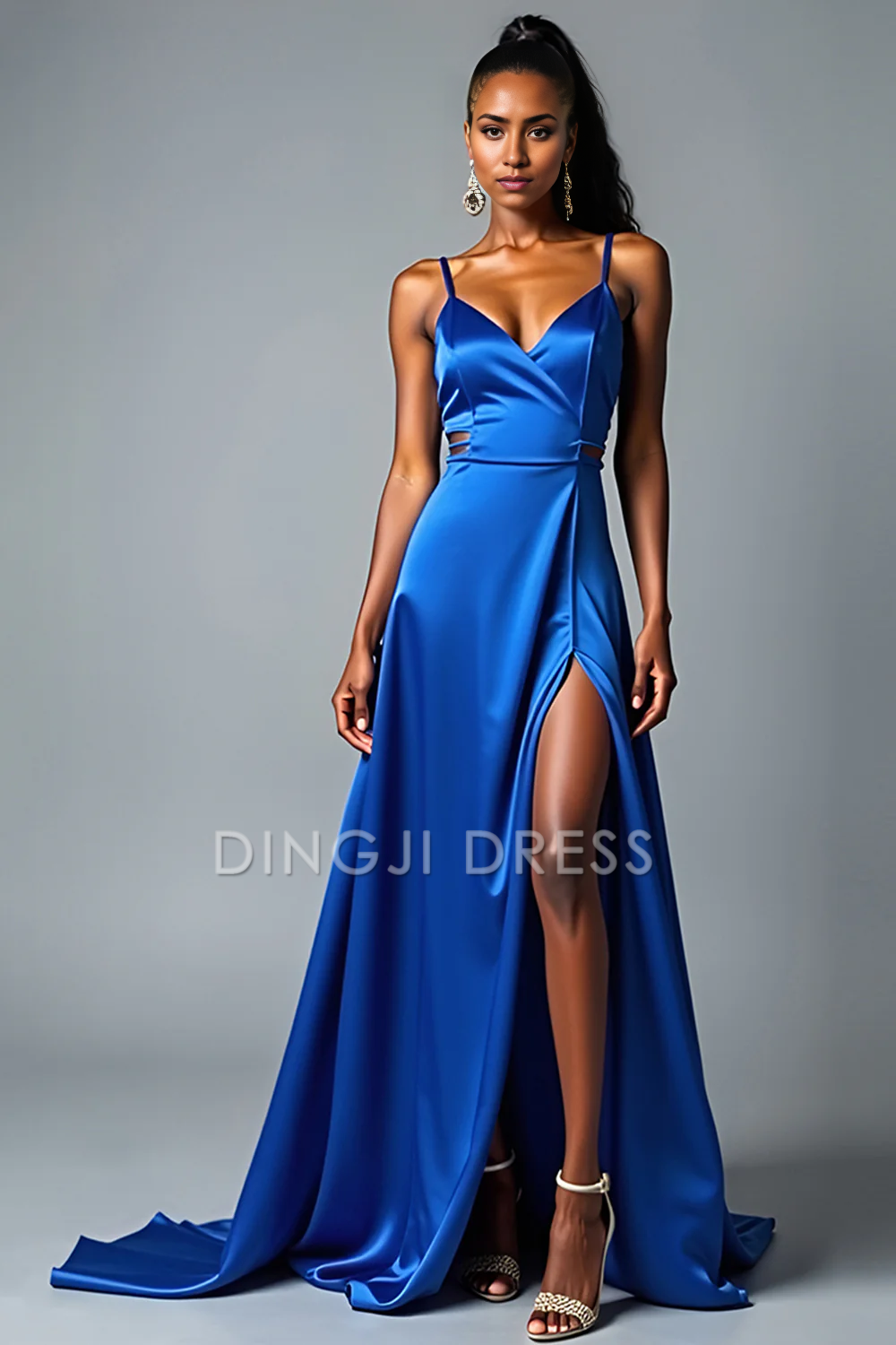 DingJiDress High Quality Dress Elegant A Line V Neck Spaghetti Strap Charming Long With Slit Prom Dress