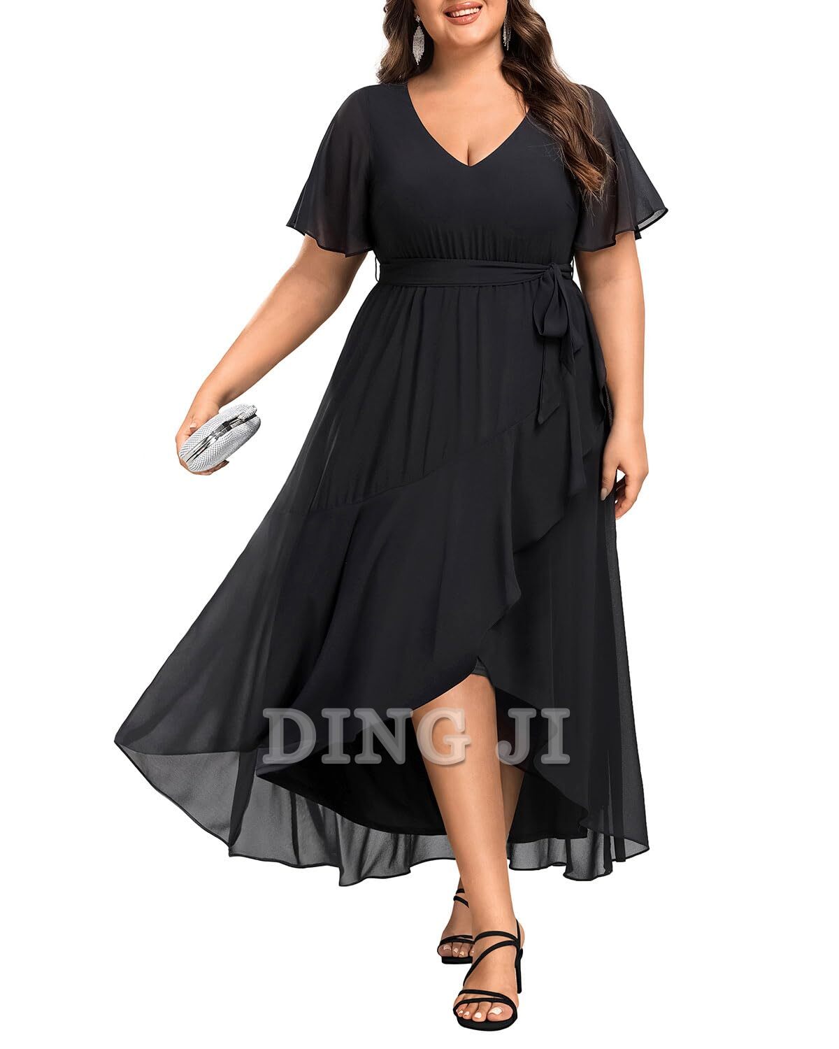 DingJiDress Bridesmaid Dresses Plus Size Long Dress Chiffon High Low Split Ruffle Formal Wear Dresses