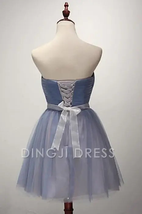 DingJiDress Short Prom Dress A-Line Strapless Pleated Tulle Sash Cocktail Party Dresses For Teens Best Selling Homecoming Dress