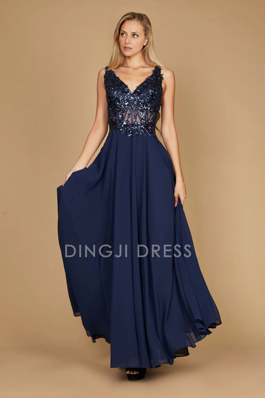 DingJiDress Evening Dress Elegant A Line V Neck Sleeveless Long Mother Of The Bride Dress