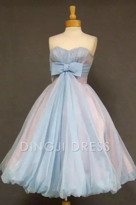 DingJiDress Short Prom Dress Elegant A-Line Strapless Sweetheart Cute With Bowknot Tea-Length Best Selling Homecoming Dress
