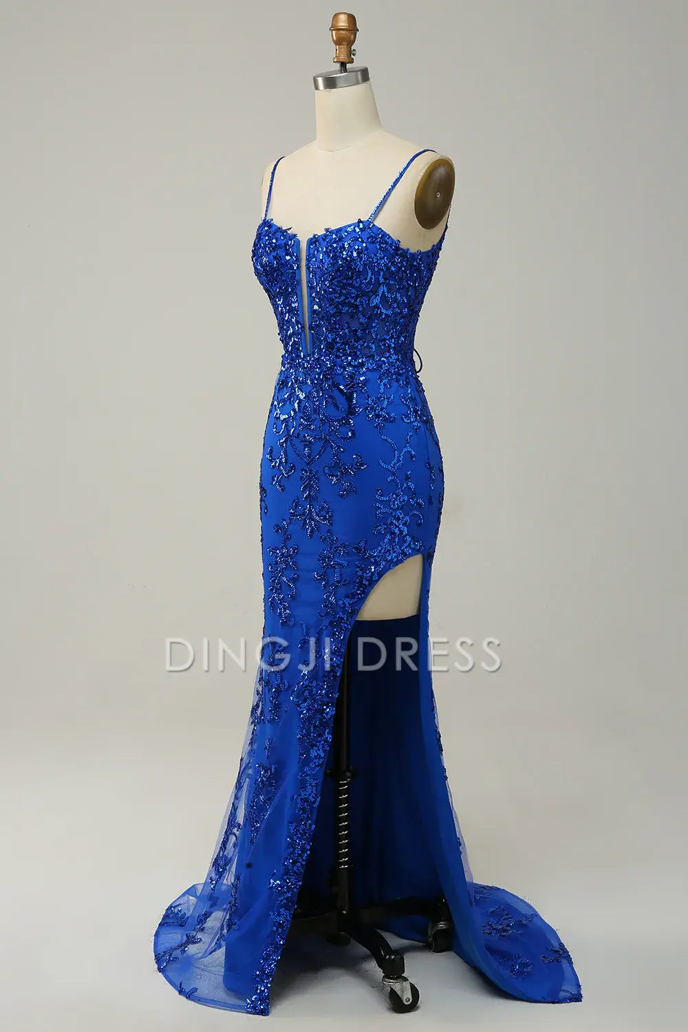 DingJiDress High Quality Dress Evening Dress Exquisite Sheath Spaghetti Straps Side Fork Appliques Sparkle Long Prom Dress