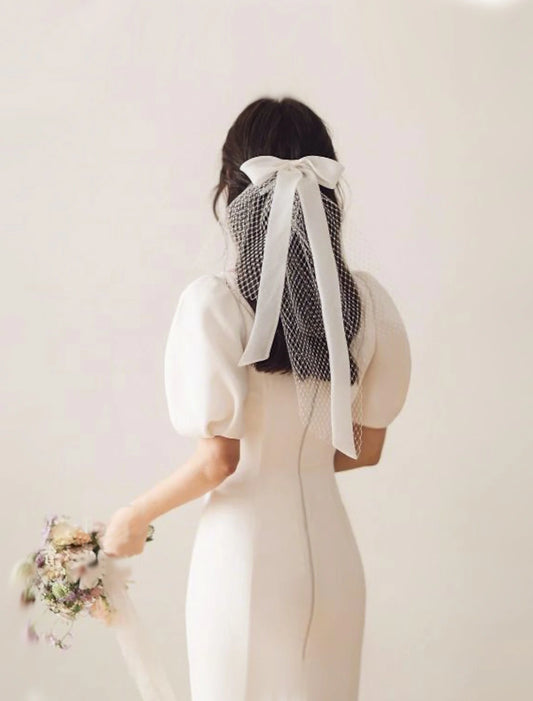 Ding Ji One-tier Stylish Sweet Lovable Style Birthday Wedding Veil Shoulder Veils with Satin Bow 15.75 in (40cm) Tulle Hot Sale Veil