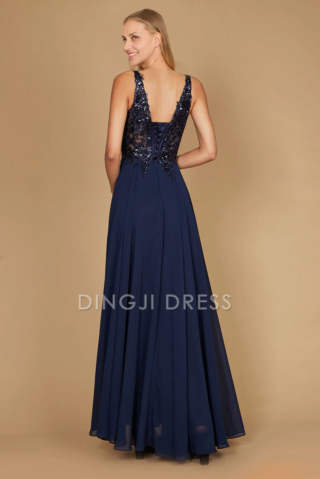 DingJiDress Evening Dress Elegant A Line V Neck Sleeveless Long Mother Of The Bride Dress