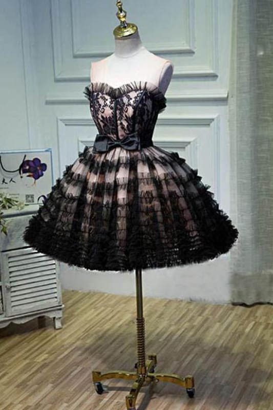DingJiDress Short Prom Dress A Line Sheer Round Neck Tulle Bowknot Pretty Short Formal Dress Homecoming Dress