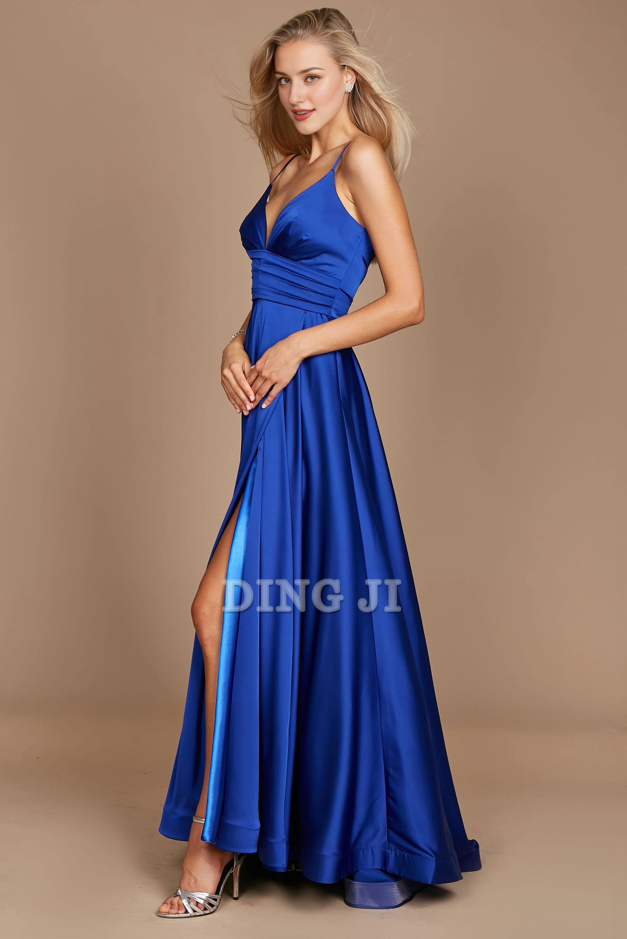 DingJiDress Bridesmaid Dresses High Quality Spaghetti Strap Deep V Neck Pleated Side Fork Exquisite Simple Dresses Wedding Guests Dresses