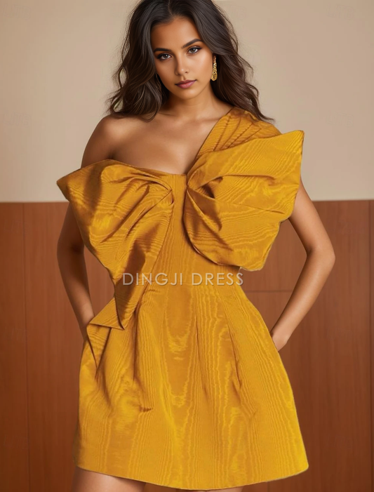 DingJiDress Hot Sale Short Prom Dress High Fashion Ball Gown A-Line Elegant Dress Formal Sleeveless One Shoulder with Bow(s) Unique New Homecoming Dress