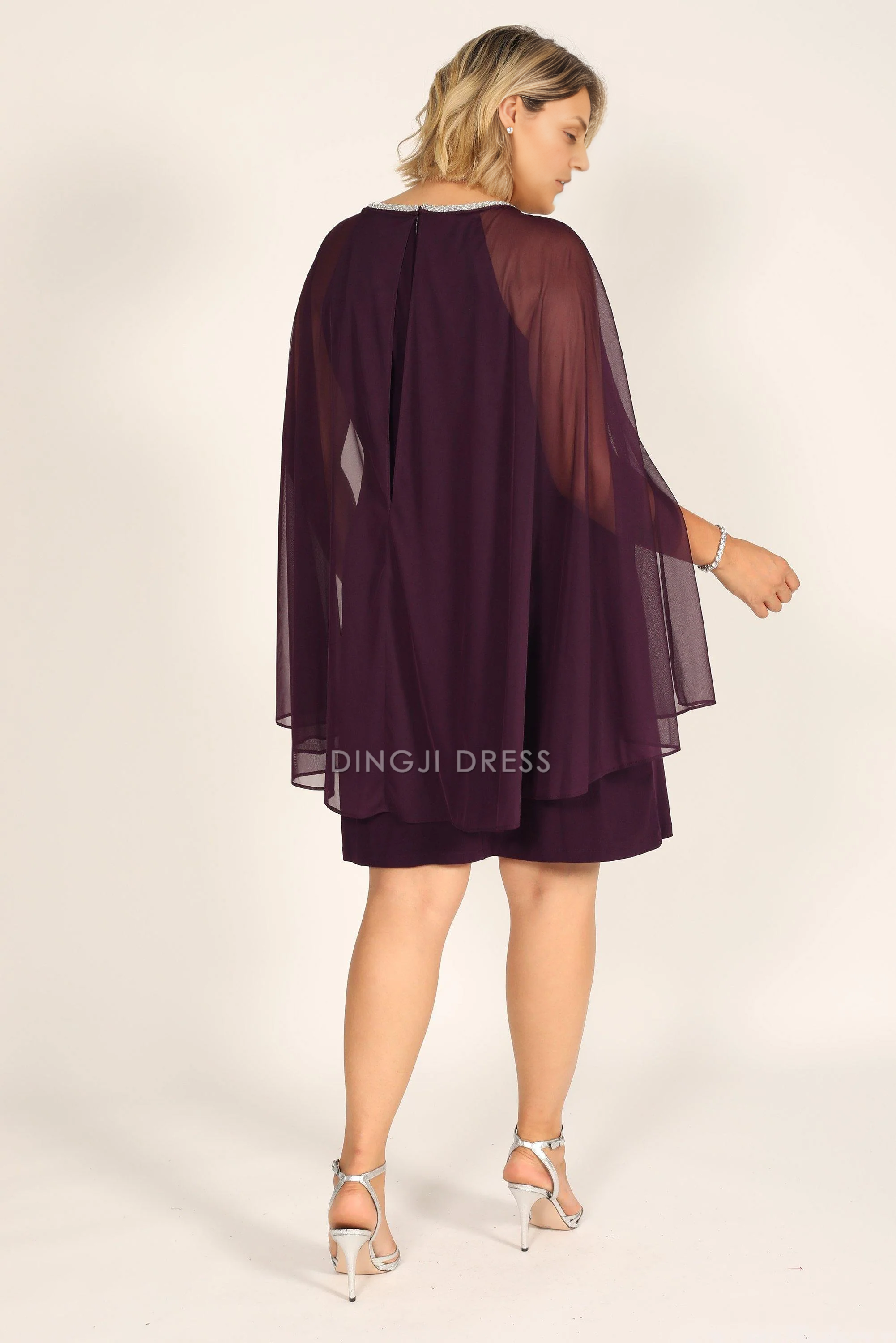 DingJiDress Evening Dress Exquisite Round Neck Short Plus Size Cape Dress Simple Mother Of The Bride Dress