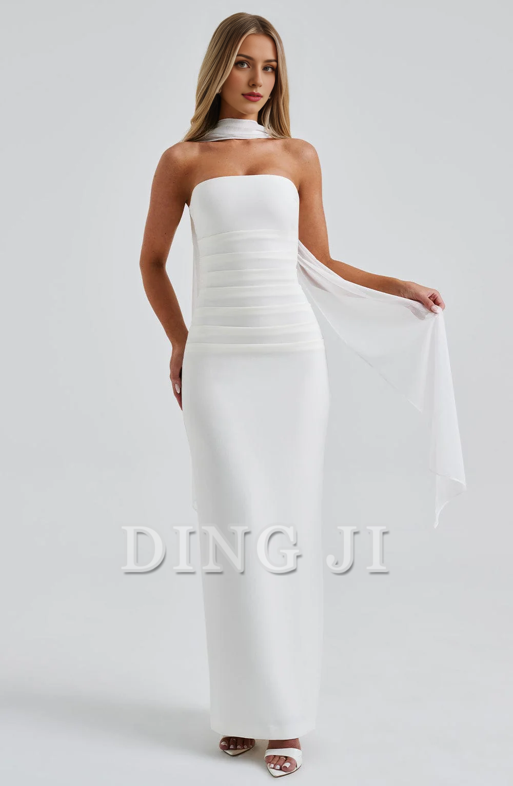 DingJiDress Bridesmaid Dresses Strapless Pleated Split to the Back Cultivate oneself Elegant Dresses Wedding Guests Dresses