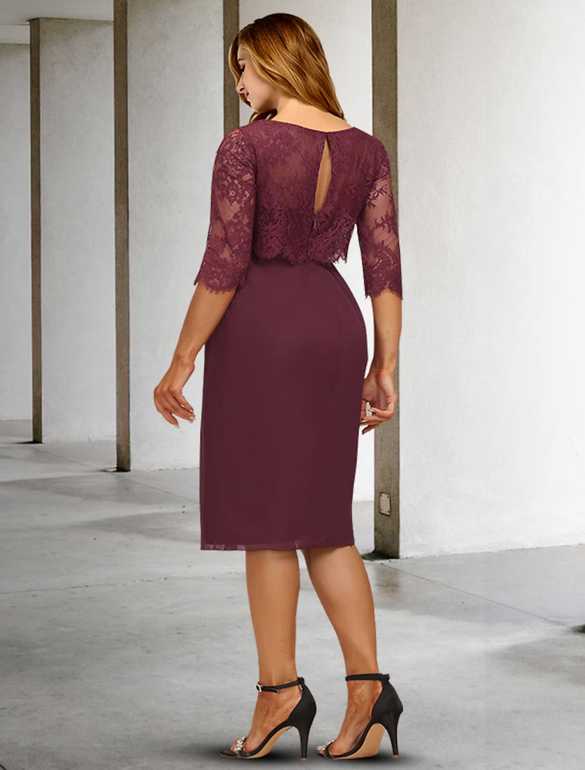 A-Line Plus Size Curve Mother of the Bride Dresses Vintage Dress Formal Knee Length Half Sleeve Jewel Neck Chiffon with Pleats Appliques