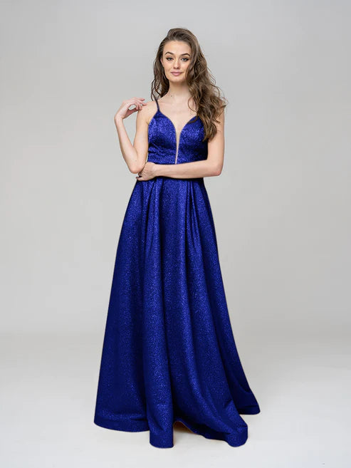 DingJiDress Spaghetti Strap Metallic Glitter Sweetheart Prom Dresses