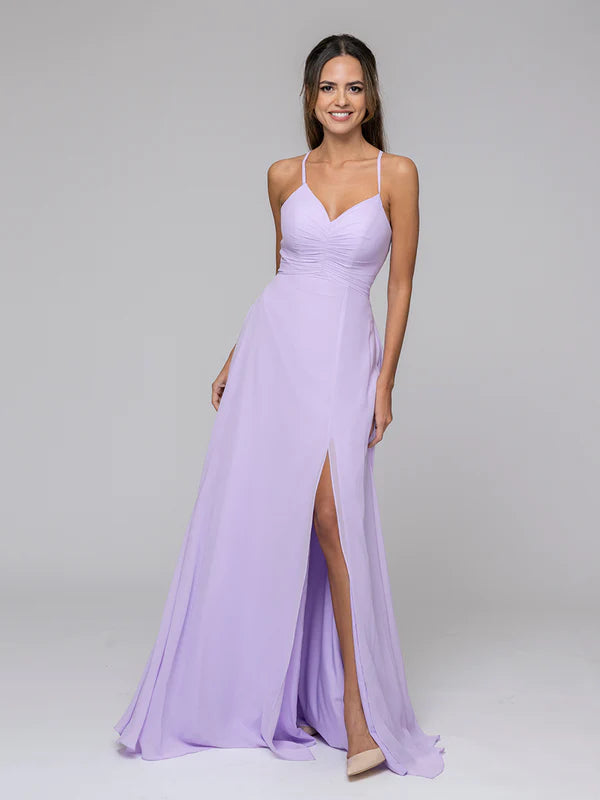 Split Sweetheart Chiffon Long Bridesmaid Dresses With Crisscross Back