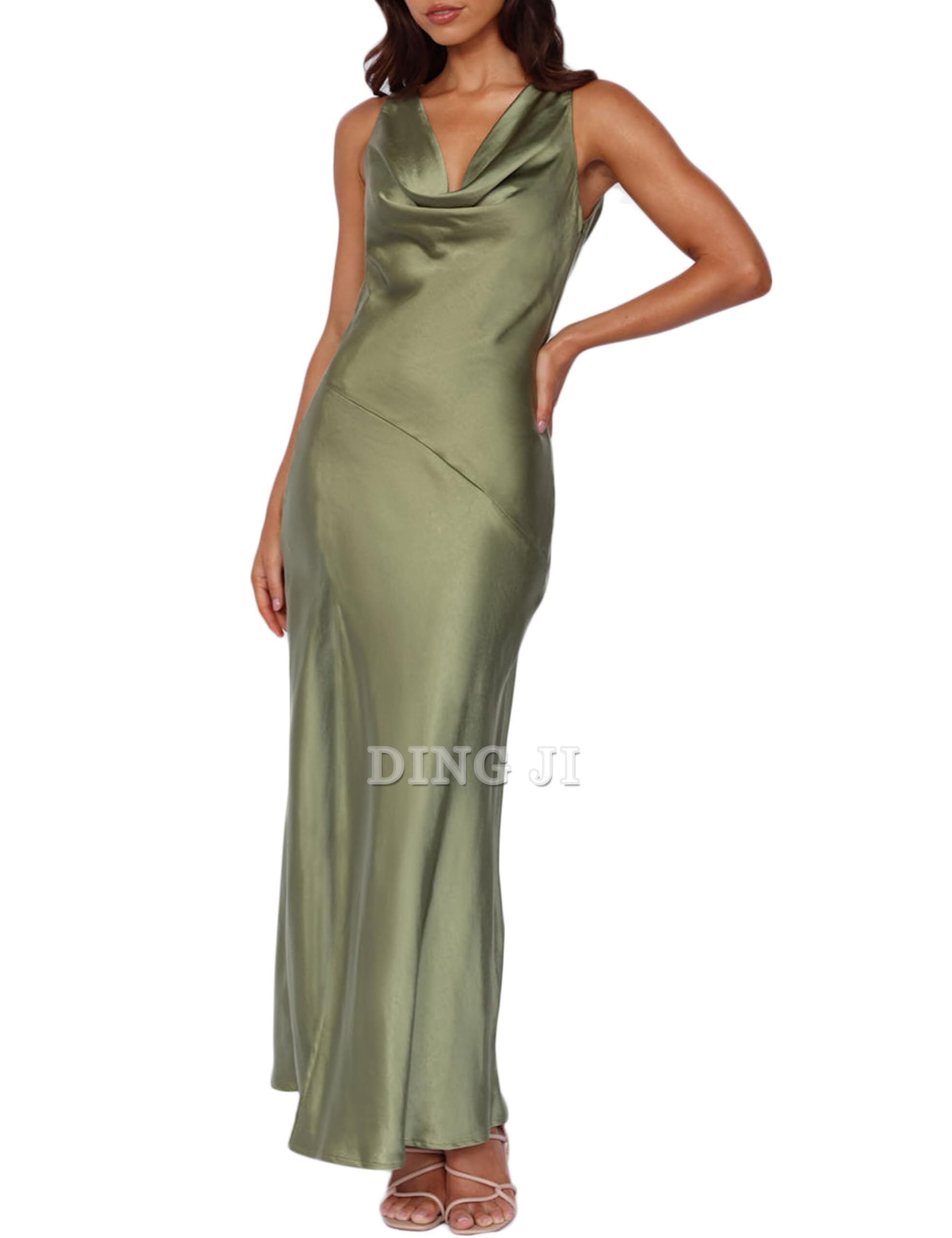 DingJiDress Bridesmaid Dresses Cowl Neck Sleeveless Backless Open Back Tie Back Formal Wear Dresses