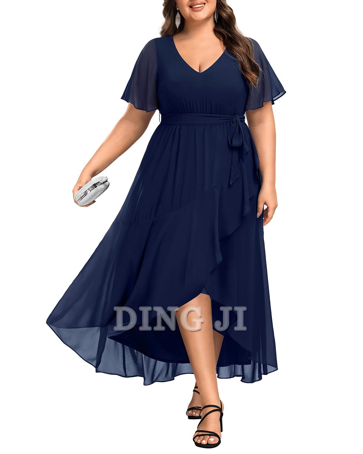 DingJiDress Bridesmaid Dresses Plus Size Long Dress Chiffon High Low Split Ruffle Formal Wear Dresses
