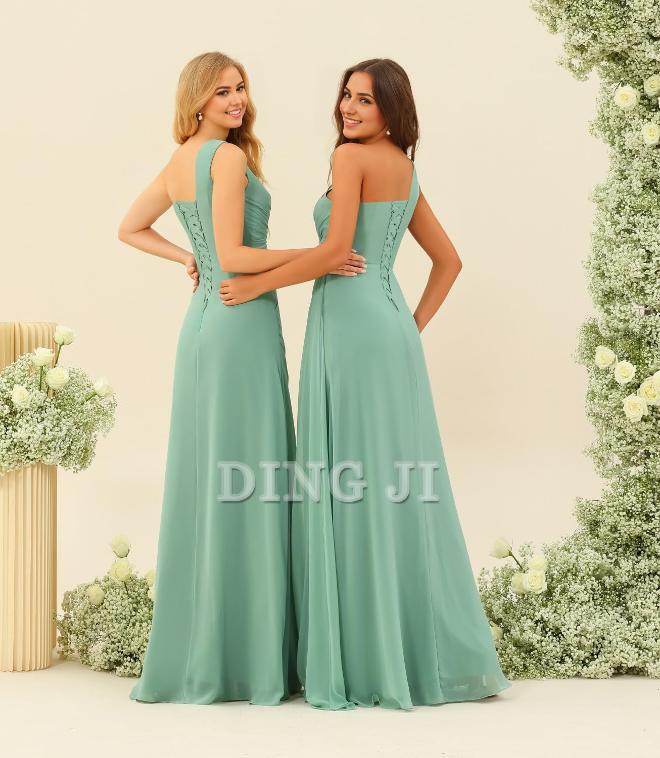 DingJiDress Bridesmaid Dresses A Line One Shoulder Pleated Side Fork Long Chiffon High Quality Formal Wear Dresses