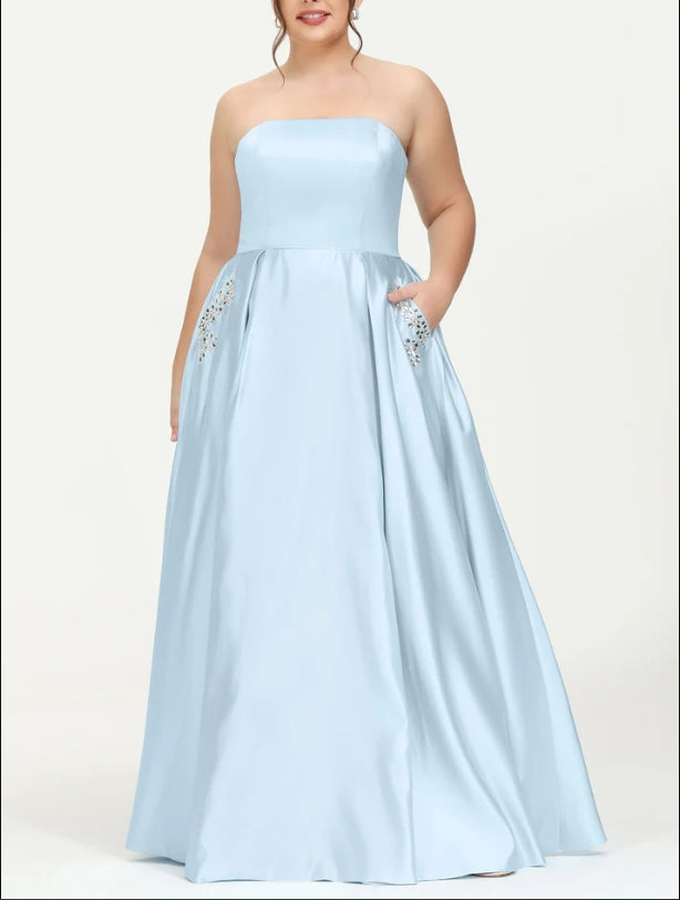 DingJiDress Evening Dress A-line Strapless Floor-length Princess Dress Sweep Train Plus Size Elegant Formal Dress