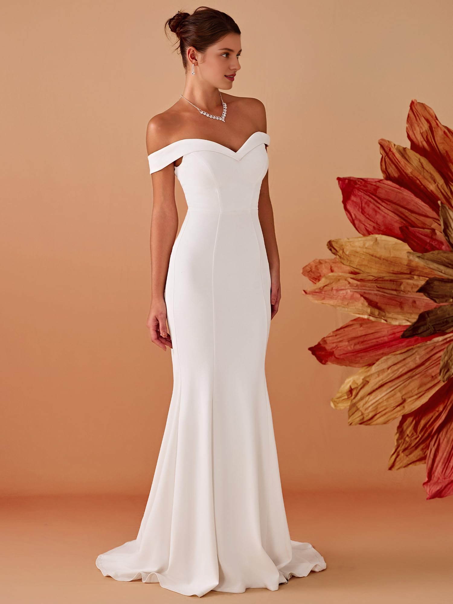 DingJiDress Wedding Dress Off-Shoulder Mermaid Sweep Train Long Wedding Dresses for Bride Formal Women's Dresses