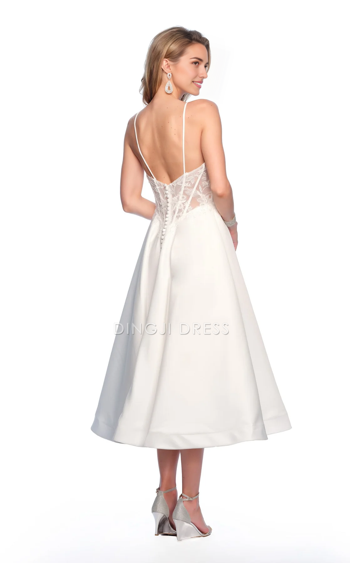 DingJiDress Hot Sale Wedding Dress Beautiful Plunging A Line Sweetheart Neckline Spaghetti Strap Pleated Backless Elegant Simple Formal Wear Dresses