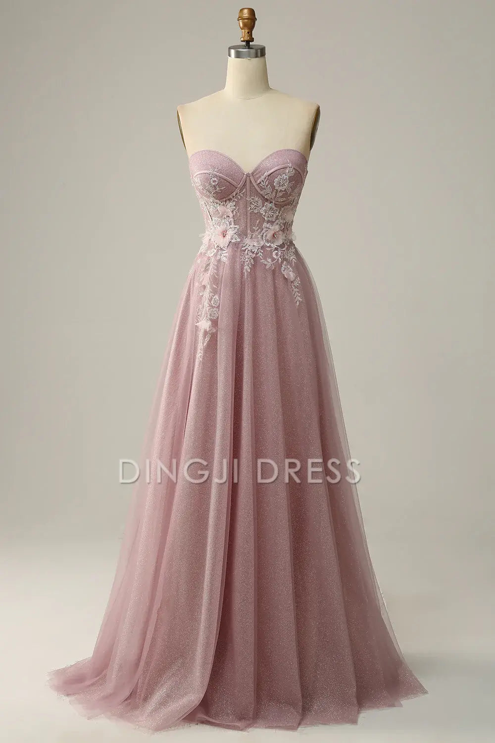 DingJiDress High Quality Dress Evening Dress Elegant A Line Off Shoulder Sweetheart Tulle Flower Sparkle Long Prom Dress
