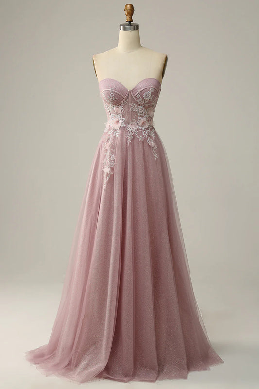 DingJiDress High Quality Dress Evening Dress Elegant A Line Off Shoulder Sweetheart Tulle Flower Sparkle Long Prom Dress