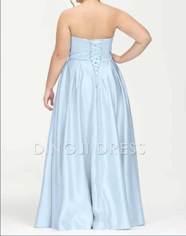 DingJiDress Evening Dress A-line Strapless Floor-length Princess Dress Sweep Train Plus Size Elegant Formal Dress