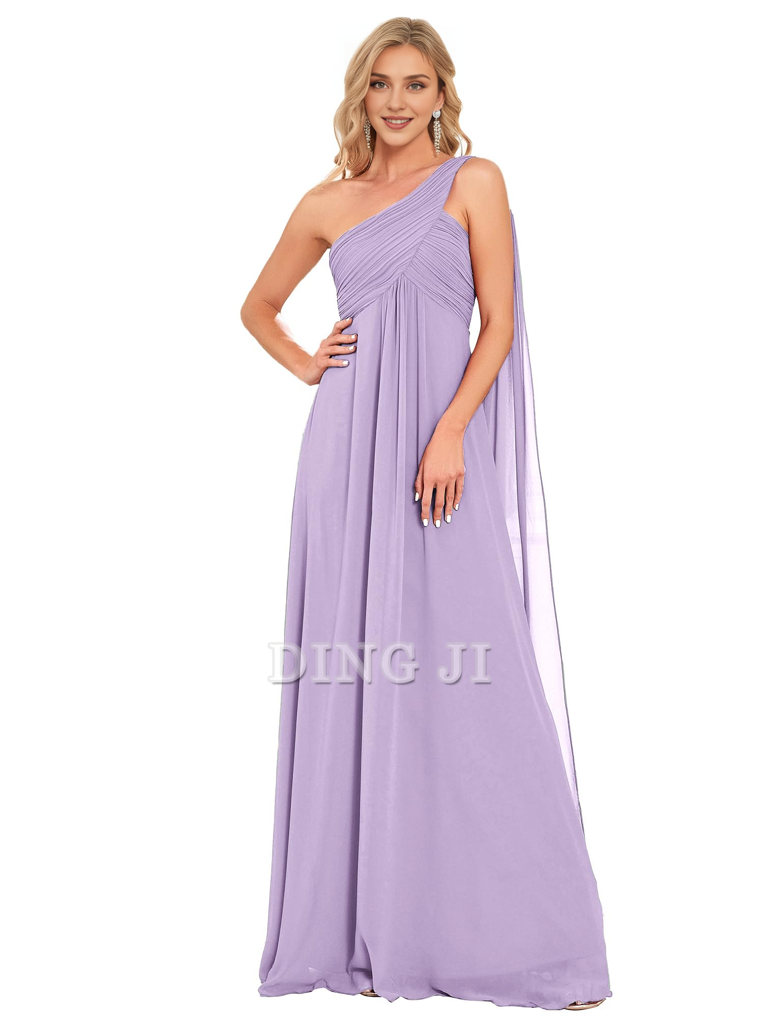 DingJiDress Bridesmaid Dresses One Shoulder Empire Waist Chiffon Pleated Elegant Long Formal Wear Dresses