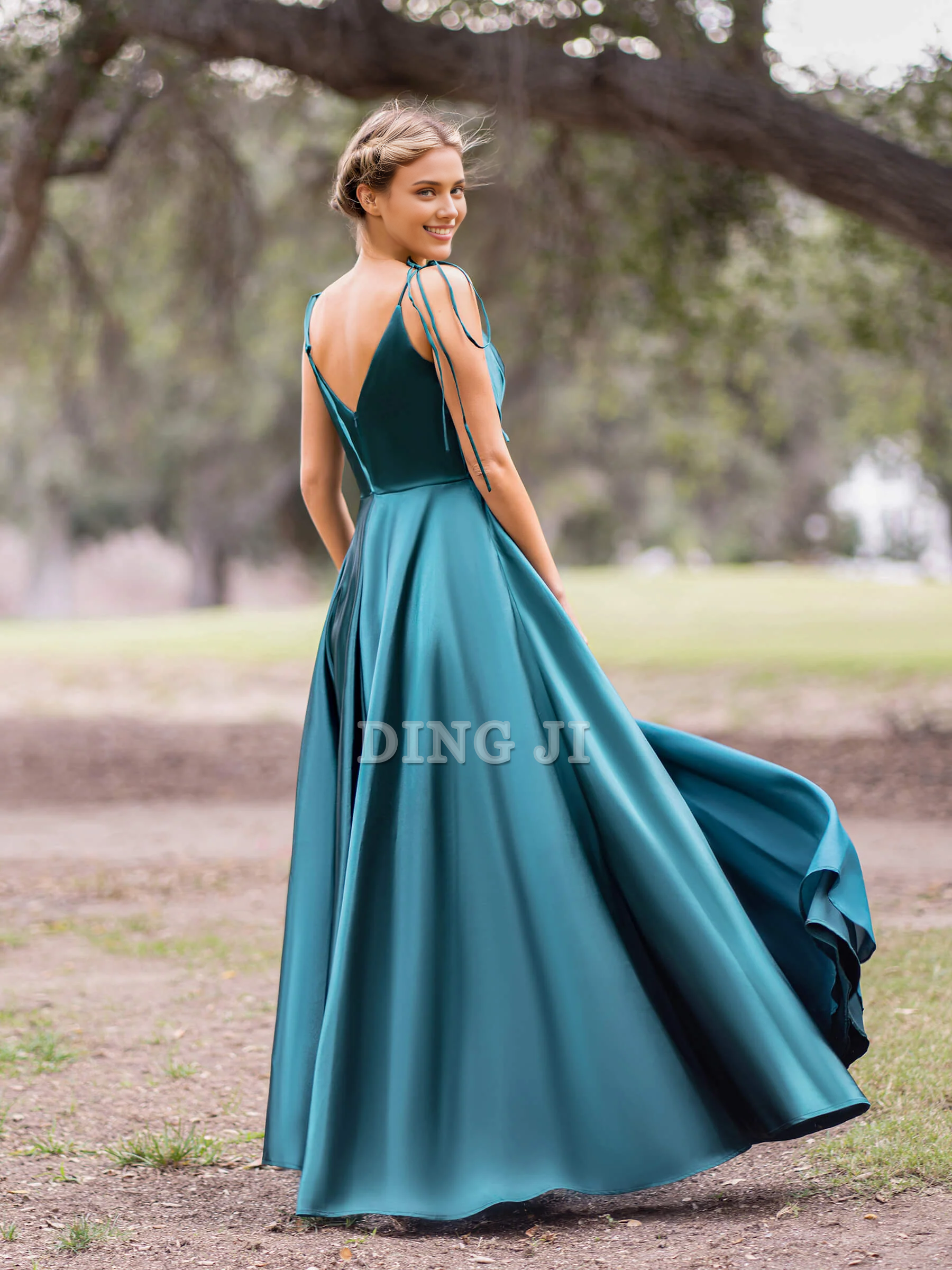 DingJiDress Evening Dress V Neck Lace up A-Line Pleated Floor Length High Quality Elegant Formal Wear Dresses Wedding Guest Dresses