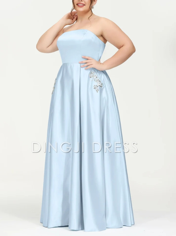 DingJiDress Evening Dress A-line Strapless Floor-length Princess Dress Sweep Train Plus Size Elegant Formal Dress