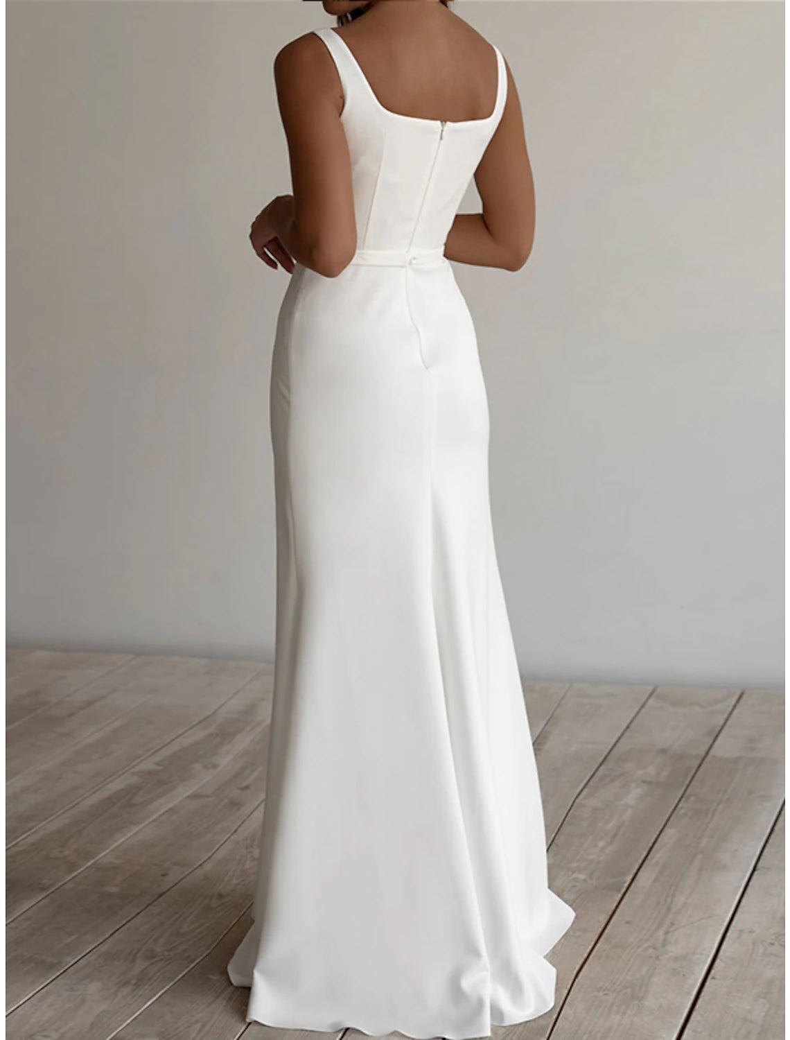 Engagement Casual Wedding Dresses Sheath / Column Scoop Neck Sleeveless Floor Length Stretch Fabric Bridal Suits Bridal Gowns
