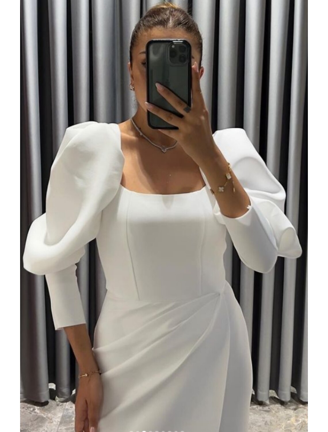 Black Dress Sheath / Column Evening Gown Elegant Dress Formal Fall Asymmetrical 3/4 Length Sleeve Square Neck Stretch Fabric with Ruched