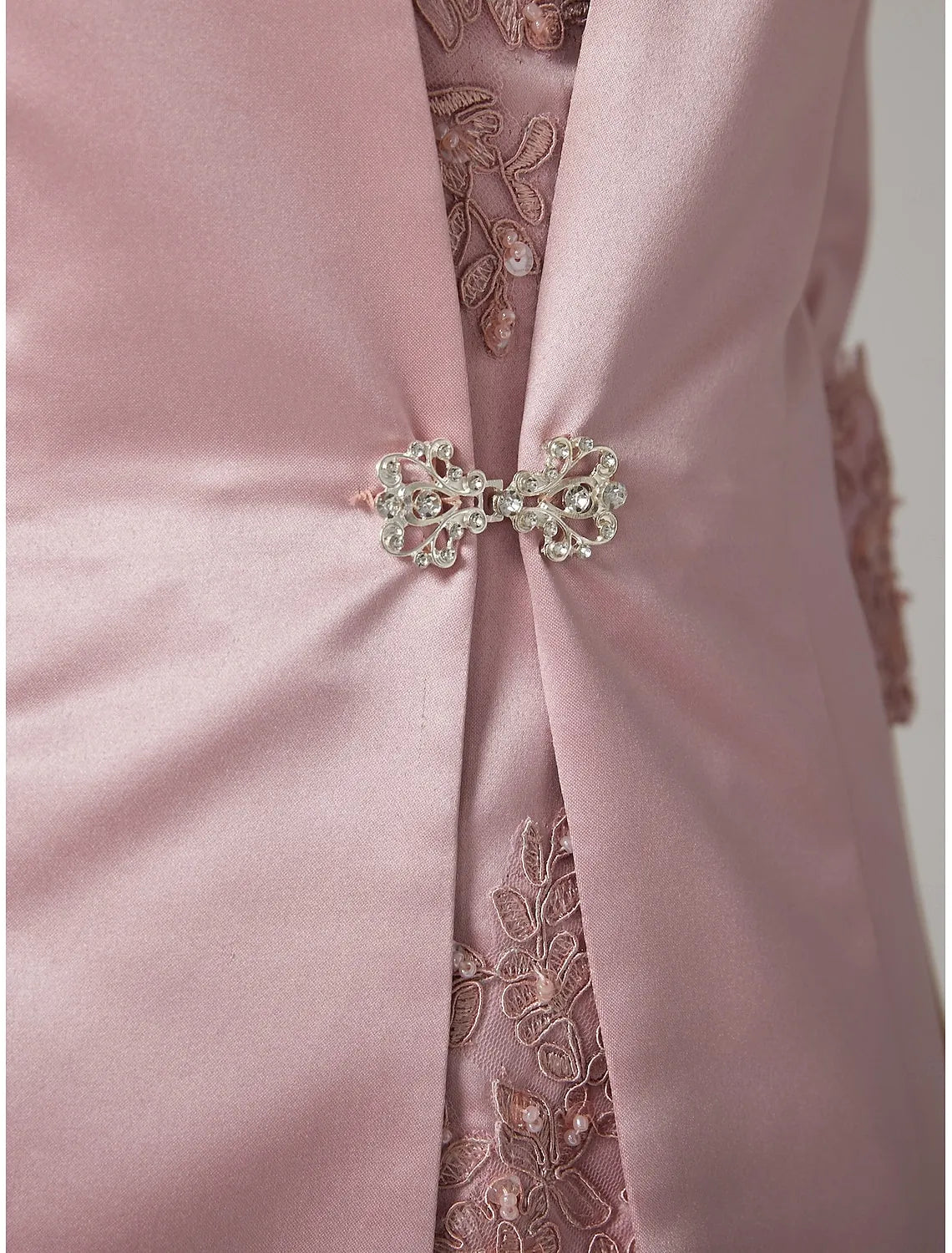 DingJiDress November December Autumn Winter Wedding Guest Dress Sheath / Column Dress Suit Vintage Plus Size Jewel Neck Knee Length Satin Lace 3/4 Length Sleeve Jacket Dresses with Appliques Mother of the Groom / Bride Dresses