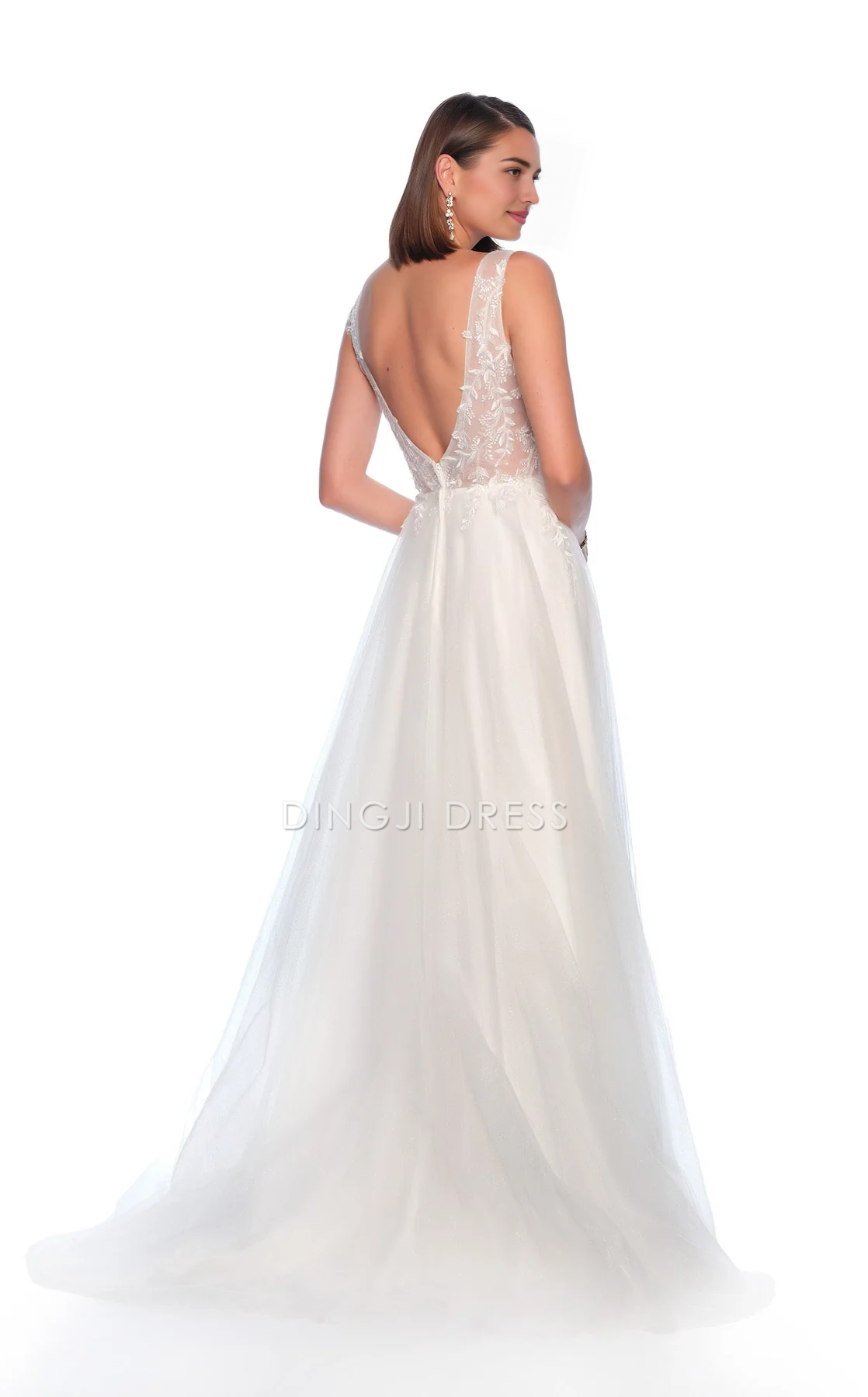 DingJiDress Hot Sale Wedding Dress Exquisite A Line Sweetheart Neckline Spaghetti Strap Sleeveless Lace Applique Backless Fantastic Formal Wear Dresses