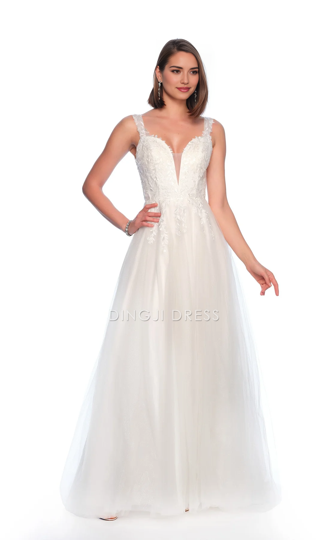 DingJiDress Hot Sale Wedding Dress Exquisite A Line Sweetheart Neckline Spaghetti Strap Sleeveless Lace Applique Backless Fantastic Formal Wear Dresses