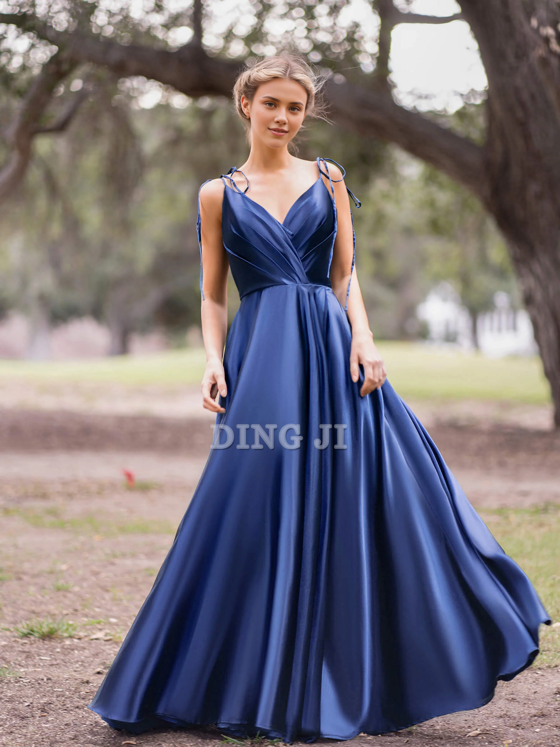 DingJiDress Evening Dress V Neck Lace up A-Line Pleated Floor Length High Quality Elegant Formal Wear Dresses Wedding Guest Dresses
