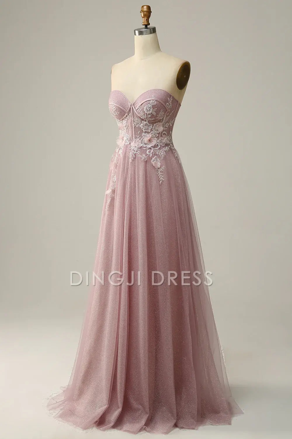 DingJiDress High Quality Dress Evening Dress Elegant A Line Off Shoulder Sweetheart Tulle Flower Sparkle Long Prom Dress