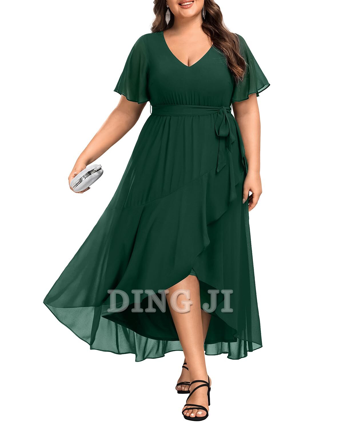 DingJiDress Bridesmaid Dresses Plus Size Long Dress Chiffon High Low Split Ruffle Formal Wear Dresses